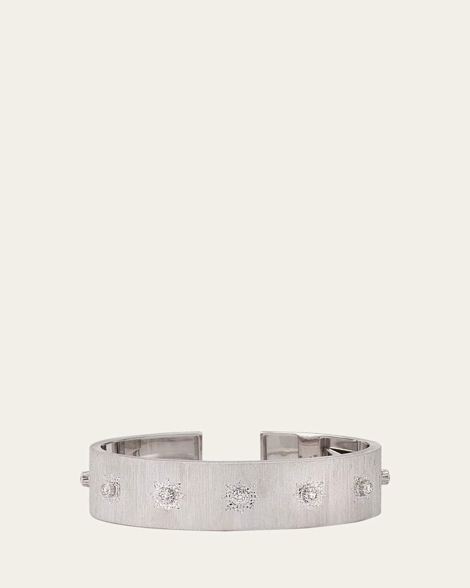 Marci 18K White Gold Flat Cuff Bracelet with Diamonds, 15.5